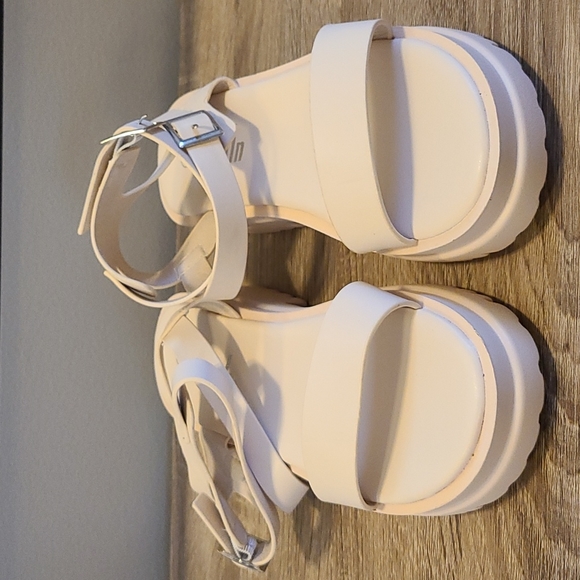 Shein Vegan Leather Double Buckled Ankle Strap Sandals in Off-White - Picture 5 of 13